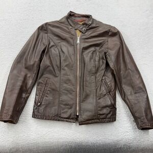 Schott Bros Inc Brown Leather Cafe Racer Jacket Vintage Biker Moto Womens 10